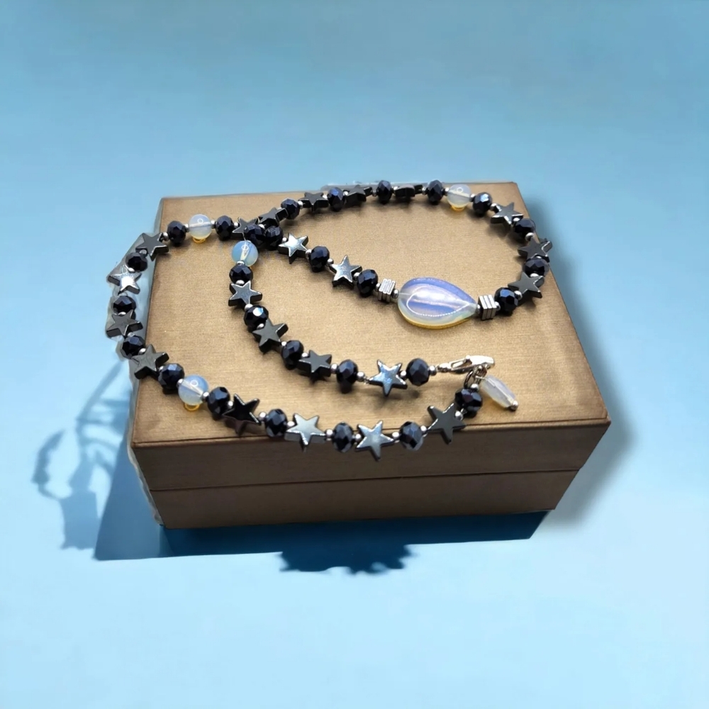 Hematite Stars, Opalite choker necklace